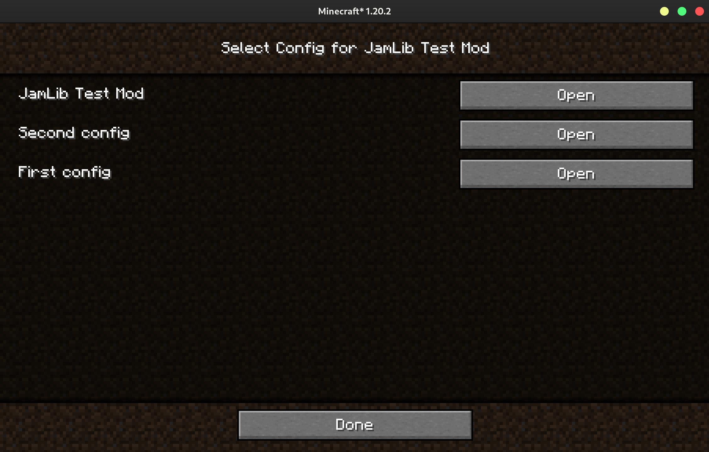 A screen allowing the user to select which config they want to edit